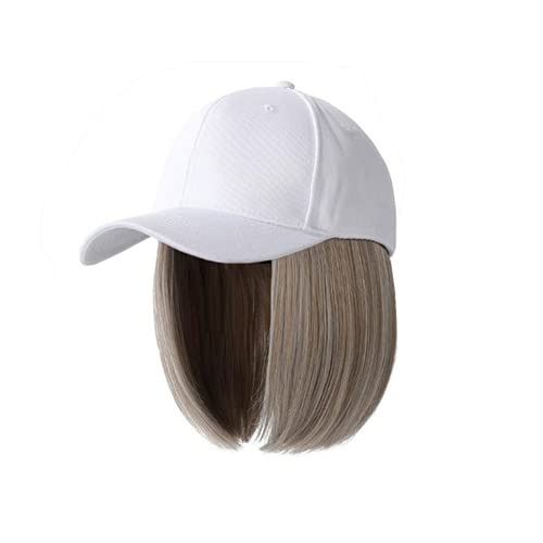 Uu ben feminina curta bob wigs boné de beisebol com cabelo garotas peruca chapé de cabelo liso ondulado natural cinza