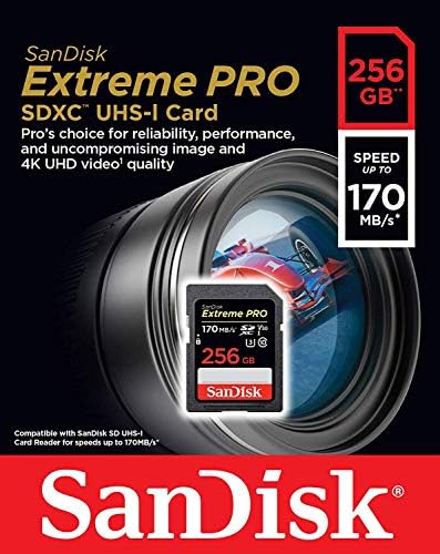 Sandisk 256 GB SDXC Extreme Pro Memory Card Funciona com a câmera Sony Alpha A7 III Mirrorless 4K V30 Plus tudo, menos Stromboli 3.0