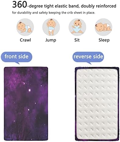 Night Sky temático ajustado Mini lençóis de berço, lençóis de berço portáteis folhas de berço macias e elásticas.