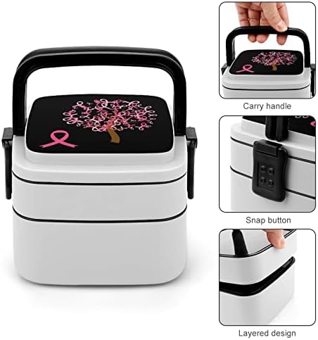 Fibrons de conscientização rosa Tree Lanch Box portátil Bento Box de camada dupla de grande capacidade Contêiner de alimentos de alimentos
