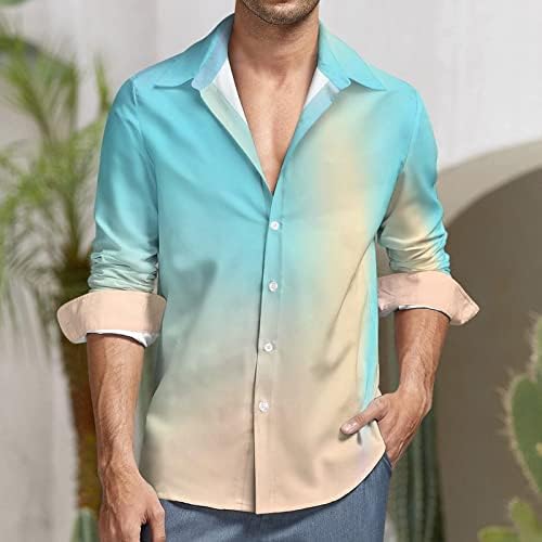 Tops da blusa para mangas compridas masculinas para baixo camisas de lapela de tamanho grande gradiente de moda Cardigã Top de camisa impressa