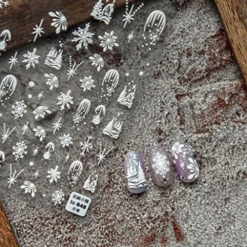 5d Relevante realista de Natal Branco Cidade da neve árvore Snowflake adheisve unhas Astickers Decalques Manicure Ornadores Acessórios