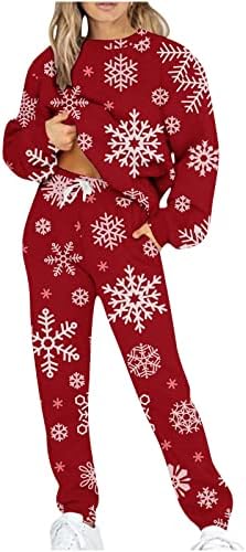 Sorto para as mulheres de Natal do boneco de neve de Natal Conjuntos de traje de tripulação e calça de moletom de gola de moletom de 2 peças de 2 peças de jogging