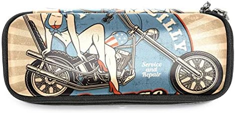 Pin Girl Girl On Motorcycle Leature Lápis Saco de caneta com bolsa de armazenamento de papelaria dupla com zíper para