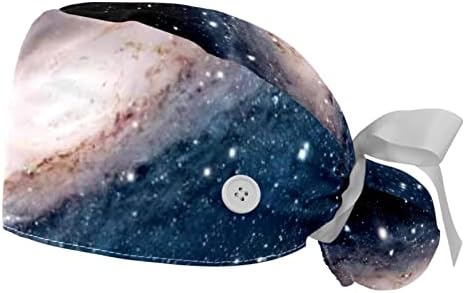 Capinha de trabalho com botões Fita de banda de moletom Back Bouffant Hats, Universo Nebula Galaxy Space Star