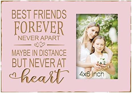 Buecasa Gifts for Best Friends Women Feminino BFF Irmã - Wooden Pink Graved Friends Picture Frame 4x6 polegadas - Amizade dos presentes de longa distância