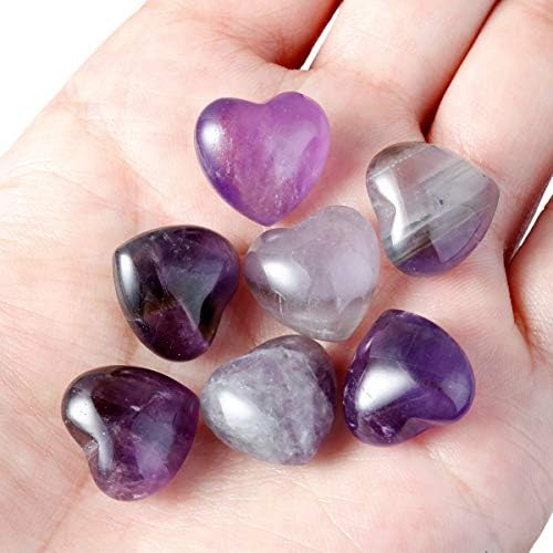 Rockcloud 10 pcs cura de cristal ametista coração amor esculpido pedras de preocupação com bala de chakra meditação reiki balanceamento