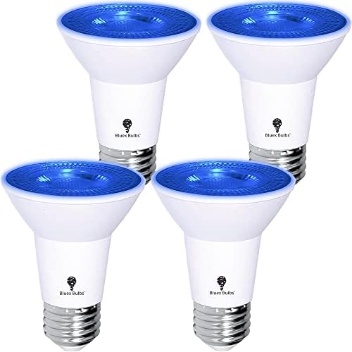 Pacote de 4 pacote Bluex LED PAR20 Lâmpada azul de inundação - 8W - Dimmable - E26 Base Base LED LED, decoração de festa, varanda, iluminação doméstica, iluminação de férias, lâmpada de inundação azul