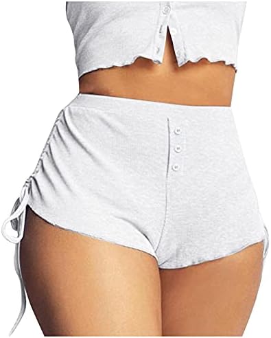 Shorts de saquinho para mulheres com nervuras laterais laterais de alta cintura alta de verão com treino de cordas de cordão