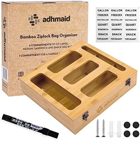 Organizador de bolsa de ziplock adhmaid para gaveta 5 em 1 organização de cozinha e recipiente de armazenamento com marcador compatível