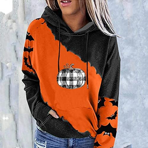 Molho de moletom com capuz casual feminino Halloween Pumpkin Papullover solto com capuz de cordão solto de manga comprida