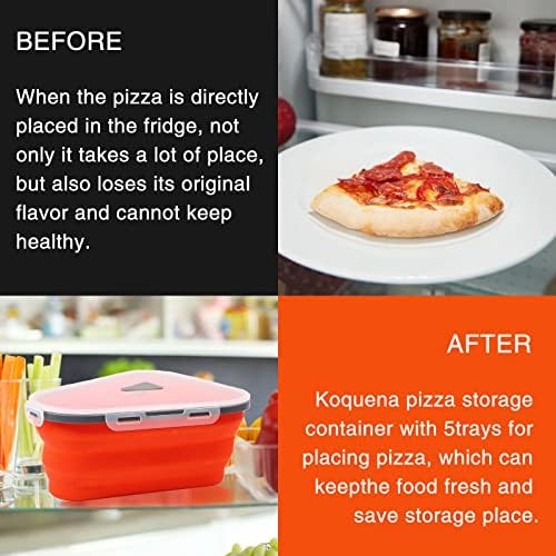 Contêiner de armazenamento de pizza reutilizável de KoQuena com 5 bandejas de microondas bandejas de silicone Caixa de pizza em forma de triângulo em forma de triângulo