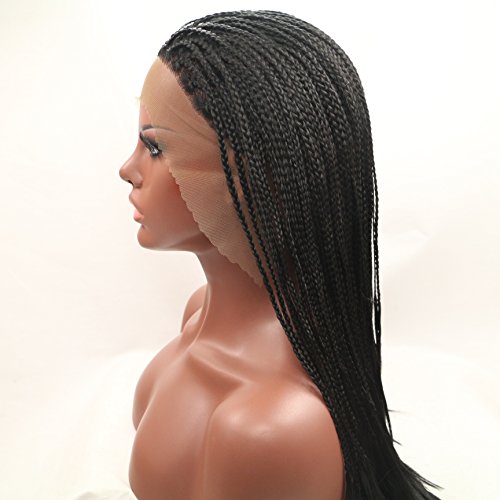 XIWEIYA Micro Black Box Braids 13 * 4 Lace Fronteiro Sereia Black Braiding Black Lace Synthetic Front Wig Resistente a calor