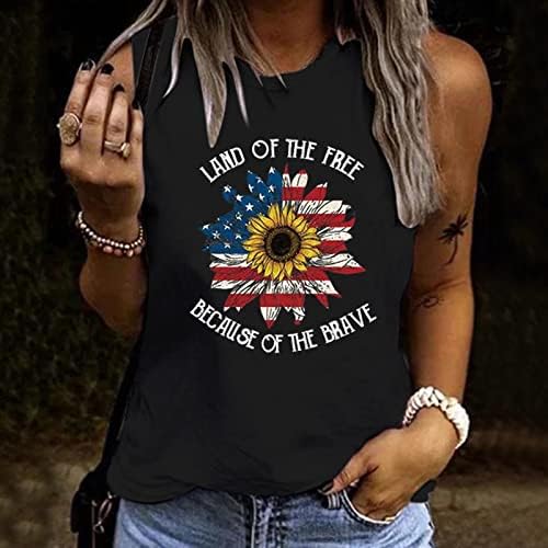 4 de julho Tampo de tanques para mulheres com calças de colher sem mangas Tshirt USA Flag Star