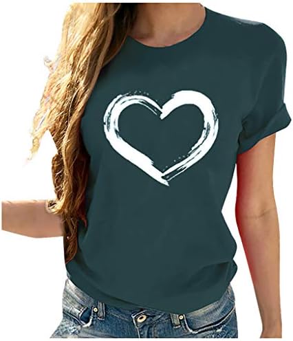 Camiseta casual para mulheres corações fofos camisetas estampas de pescoço redondo blusa de manga curta camiseta de verão