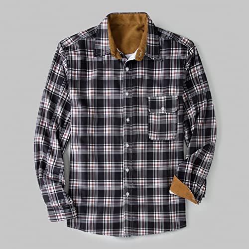 Camisetas xadrez de Beuu para masculino, botão de mola verificado para baixo de manga comprida camisa de casual casual com bolso com