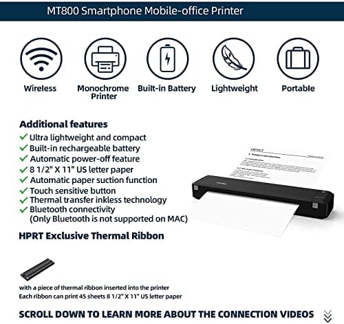 HPRT MT800 Portátil A4 Thermal Printer - Suporte papel de 216 mm de largura A4 disponível para impressão de estudantes