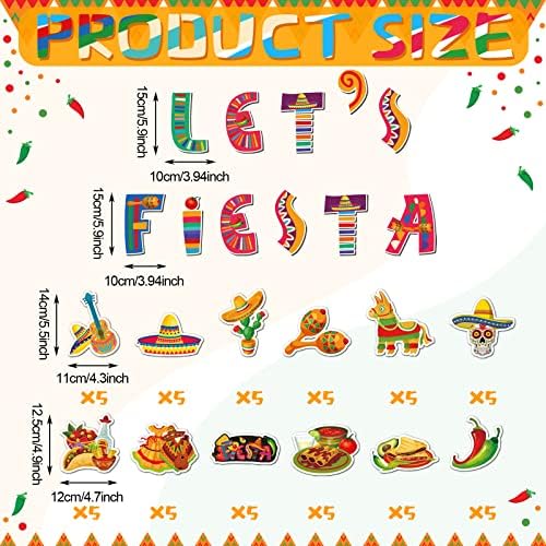 68 PCS Decoração mexicana Decoração da sala de aula Fiesta decoração de fronteira de bulletim Let's Fiesta Cutouts