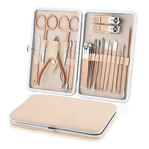 Kit de pedicure do Manicure Set Clippers, kit profissional de higiene pessoal em aço inoxidável, 18 em 1 ferramentas de cuidados com unhas com luxuosas case de viagem para homens e mulheres