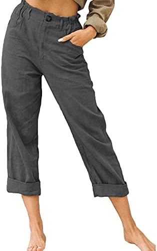 Capris de verão com cinto para mulheres perna larga e leve casual com calça de linho da colheita de cinto Ladies Capris Cropped