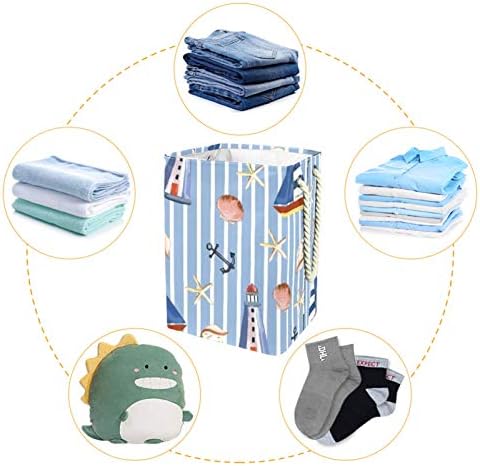 Deyya Simple Marine Stripe Pattern Laundry Cestas cestam altas resistentes dobráveis ​​para crianças adultas meninos adolescentes