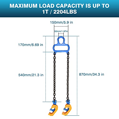 Ironwalls Chain Tambo Liftter com capacidade de 1T/ 2204lbs, estilinagem de corrente de elevação atualizada com pinça