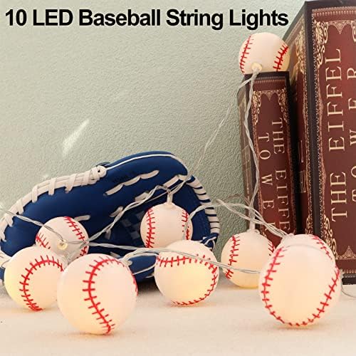 Yayfazy Baseball Decorações luzes de cordas, bateria operada por 6,5 pés 10 luminadas de decoração de quarto esportivo