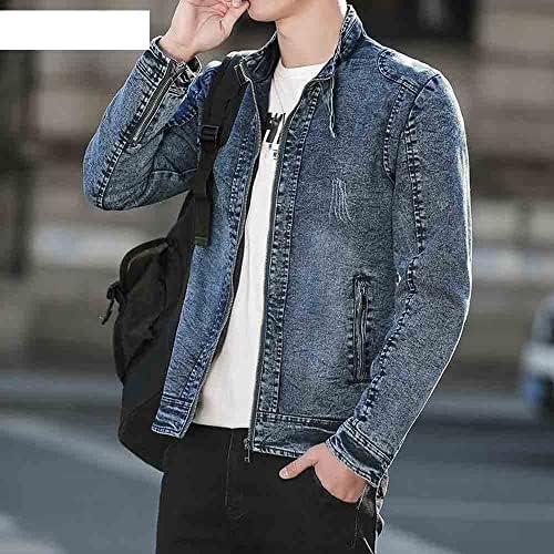 Jinfuhao demin jaqueta slim masculina zíper Demin Coats mandarim colar cubra masculino magro jeans de roupas