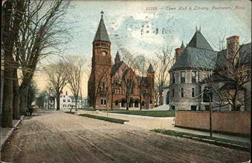 Town Hall & Library Fairhaven, Massachusetts MA Original Antique Cartão postal 1908