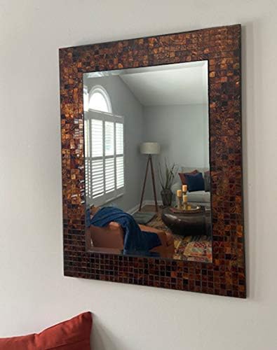 Decoração de Lulu, decorativo Mosico âmbar de âmbar espelho de parede chanfrado, mede 31 x 23,5, Medidas de espelho chanfrado de