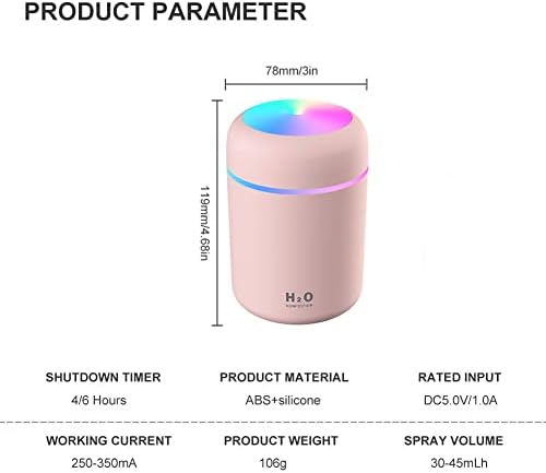 Morofme 300ml Mini umidificador colorido, umidificador de ar portátil Aroma difusor de óleo essencial, pulverizador USB Pequeno