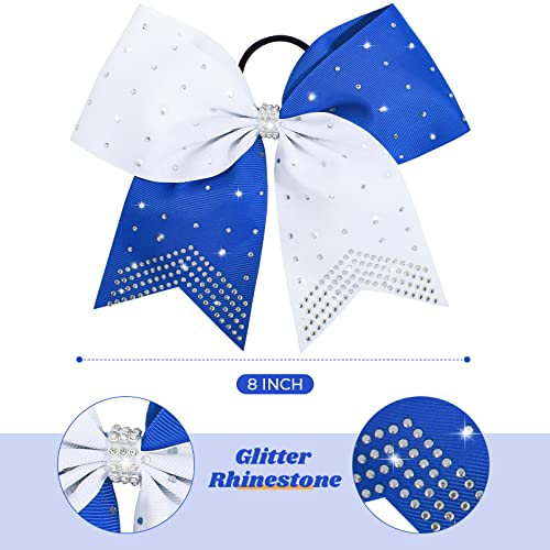 Deeka 10 PCs Rhinestones Two Tonsed Cheer Hair Baws 7 Glitter Cheer Ponytail Handmade para meninas adolescentes Sports Sports -Blueroyal Blue/White