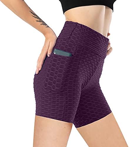 Women Basic Basic texturizado shorts de cintura alta lixo de altura short shorts shorts de verão shorts de motoqueiro de yoga com bolsos