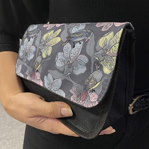 Caixa de lápis de tinta lunarável, pássaros surreais em tops de flores, bolsa de lápis de caneta com zíper duplo, 8,5 x