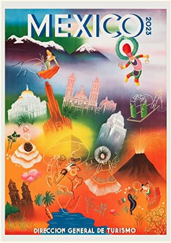 2023 Calendário de parede [13 páginas 8 x12] México Vintage Travel Posters Retro ADS Comercials