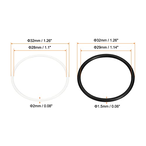 Meccanixity 32mmx28mmx2mm Nitrile Rings de borracha preta 50pcs, 32mmx29mmx1,5mm Silicone Rubber Localkets White 10pcs