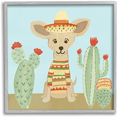 Stuell Industries Small Chihuahua Dog Sombrero Desert Cactus Plants, Design de Heather Strianese