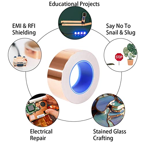 Fita de folha de cobre apt, com adesivo acrílico condutor, espessura total de 2,6 mil, para blindagem de guitarra e EMI, artes e ofícios, reparos elétricos, tamanho de mulit)