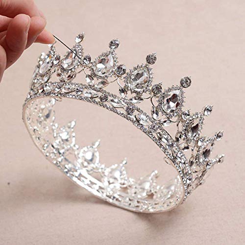 S Snuoy Silver Crown for Women Crystal Completa Rainha Rainha Coroas de Diamante Prompão de Prompão de Cabelo de Cabelos Acessórios