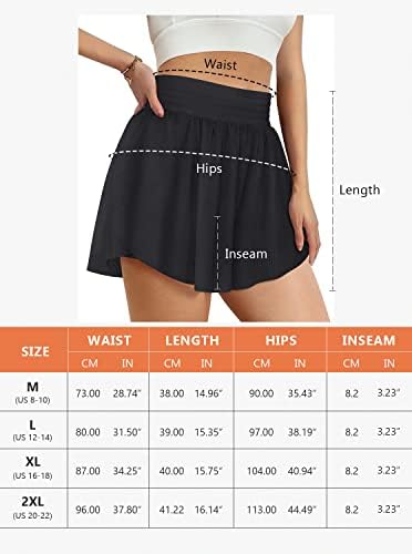 Fulbelle 2023 Womens Flowy Butterfly Summer Summer Shorts 2 em 1 Treino de cintura alta Shorts de corrida com bolso