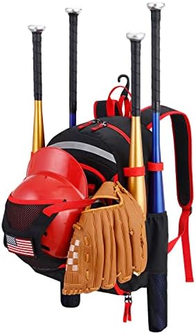 Bolsa de softbol de bolsa de beisebol, mochila de beisebol para meninos jovens e adultos, bolsa de morcego com compartimento de sapatos e gancho de cerca, com suporte de capacete externo escondido para beisebol, t-ball e equipamento e equipamento de softball