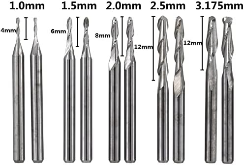 Nushki Ball Nariz End Mill Cutter Conjunto 10pcs 1/8 '