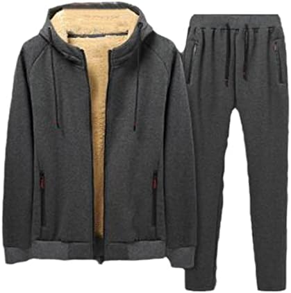 Homens definido Cordeiro de casaco espesso quente+calças conjuntos de cashmere capuzes de zíper traje esportivo de traje plus size