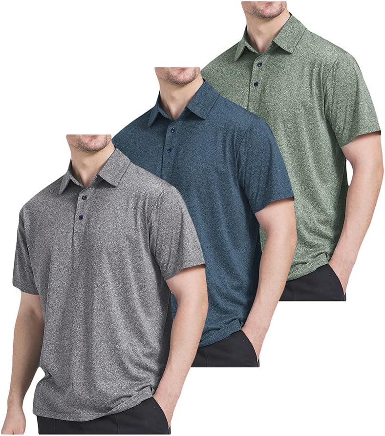 3 camisas de pólo de embalagem para homens de desempenho seco de manga curta camisas de pólo de golfe