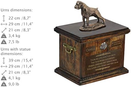 Boxer, Urn for Dog Ashes Memorial com estátua, nome e citação de animais de estimação - Artdog personalizado