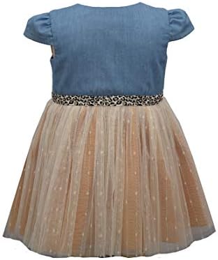 Vestido de bailarina de jeans da menina da menina de Bonnie Jean com acabamento com estampa de leopardo para animais para