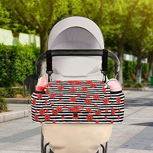 Cataku Black Stripes Bolsa organizadora de carrinho de bebê Pappy, bolsa de acessórios de carrinho de carrinho universal com 2 porta