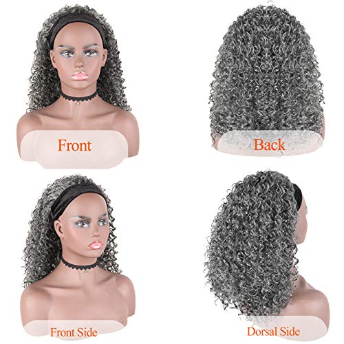 Peruca de faixa de cabeceira ondulada curta peruca afro bandeira cacheada cinza hlaf perucas para mulheres negras, krsi 16 polegadas