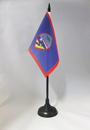 AZ Flag Guam Bandeira 4 '' 'x 6' ' - Bandeira da mesa da Guamaniana 15 x 10 cm - Beck de plástico preto e base