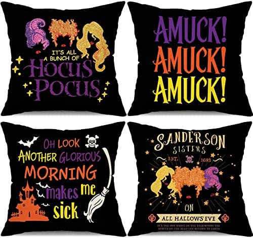 Capas de travesseiros de Halloween 18x18 Conjunto de 4 Irmãs de Halloween Sanções Hocus Pocus Decorações Fall Farthouse